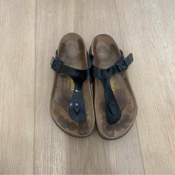Birkenstock Shoes - Birkenstock Gizeh Black Patent Leather Thong Sandals